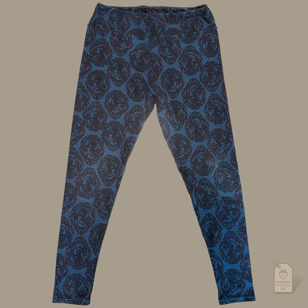 LuLaRoe Tall & Curvy Leggings Blue Gothic Cameo Pattern Fading Soft Stretch